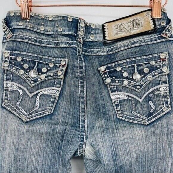 Rubi Jeans womans Skinny Jrs 3 heavily studded destroyed jean stone wash medium - Picture 3 of 8